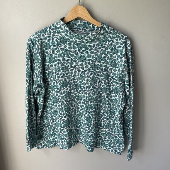 Lands End Turtleneck Blouse Womens Size Large Petite 14-16 Floral Blues - Picture 1 of 7
